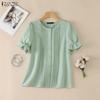 ZANZEA Women Casual Round Neck Solid Color Short Sleeve Blouse