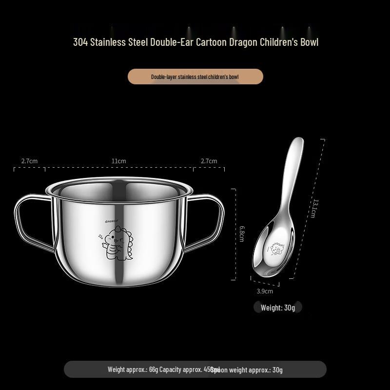 

ZISIZ 304 Stainless Steel Cartoon Kids Bowl & Spoon Set