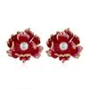 Chinese style peony flower stud earrings temperament women's s925 silver needle pearl simple earrings retro elegant versatile ear jewelry