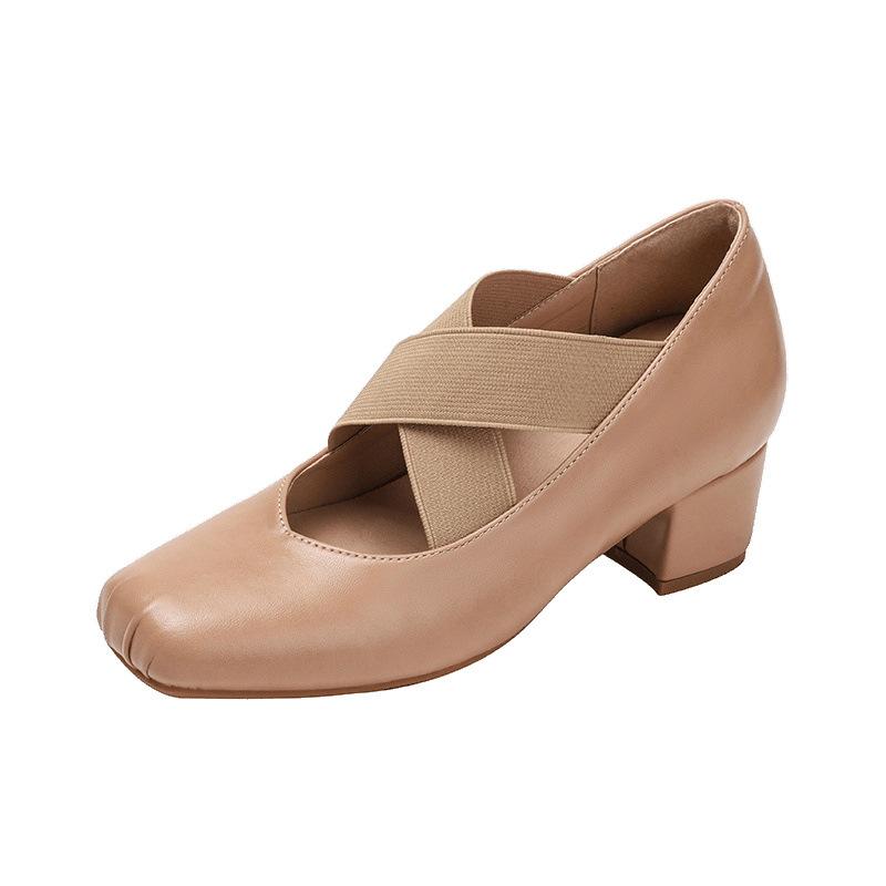 Coarse heel high heel single shoes women's new retro one-pedal small inner height increase 7cm grandma shoes