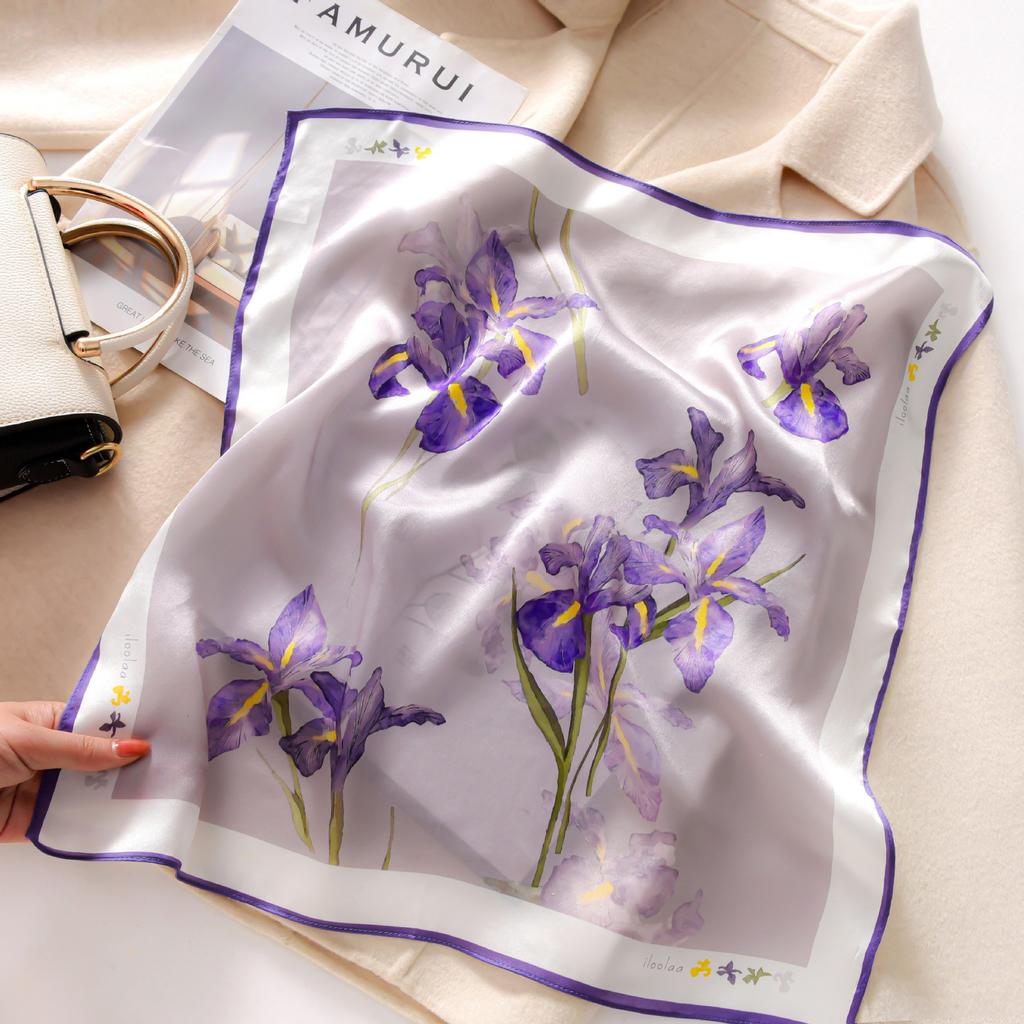 53x53cm 100% Mulberry Silk Scarf Luxury Square Hair Bandana Elegant Head Wrap Neckerchief Sunscreen Shawl for Women