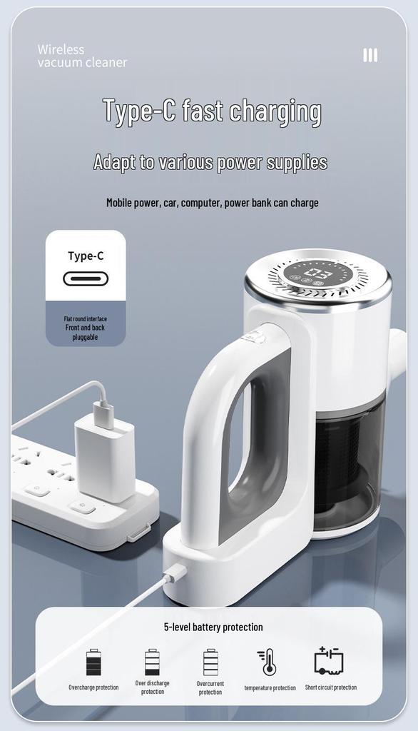 Aspirapolvere portatile senza fili: Potenza di aspirazione elevata, Pulizia profonda dei tappeti, Rimozione degli acari, Spazzare e lavare tutto in uno.