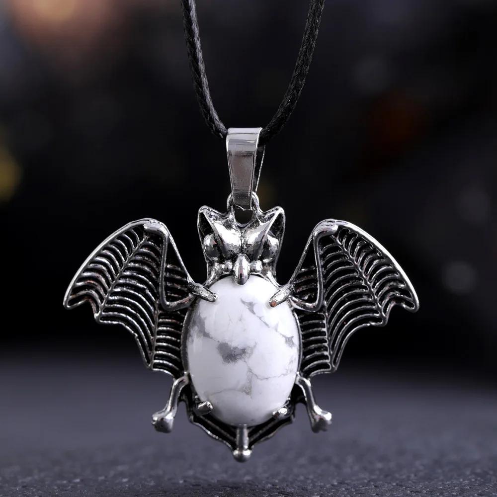 Halloween Crystal Stone Bat Vintage Pendant For Women Necklace Natural Amethyst Rose Quartz Lapis Lazuli Pendant Jewelry Making