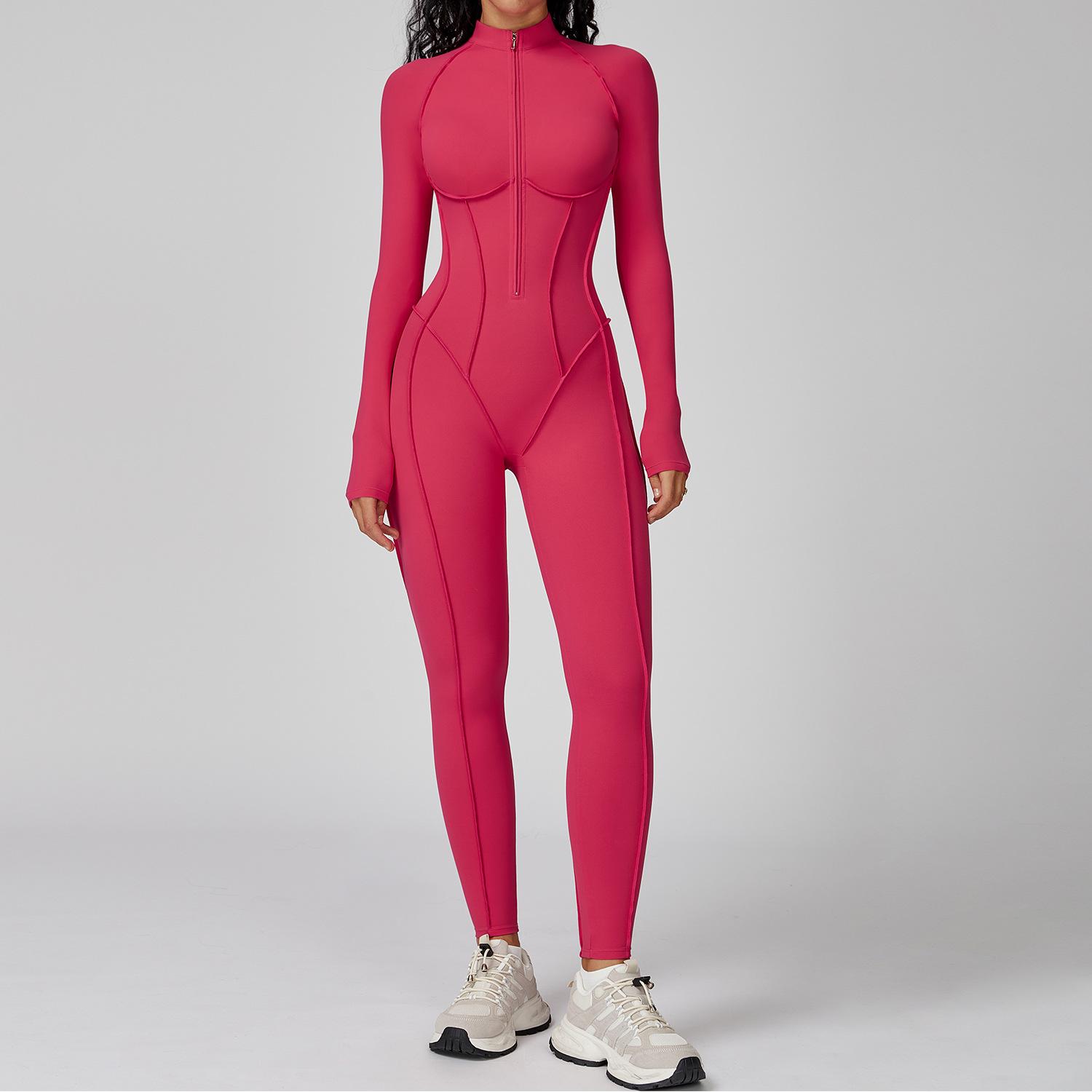 

Cross-Border Colorblock Stand-Up Collar One-Piece Fitness Jumpsuit for High-Intensity Workouts & Yoga Large