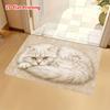 1pc, 2D Flat Printing White Long-Haired Cat Entrance Doormat, Non-Slip Machine Washable Easy-to-Clean Polyester Mat, Suitable for Home and Outdoor Dec