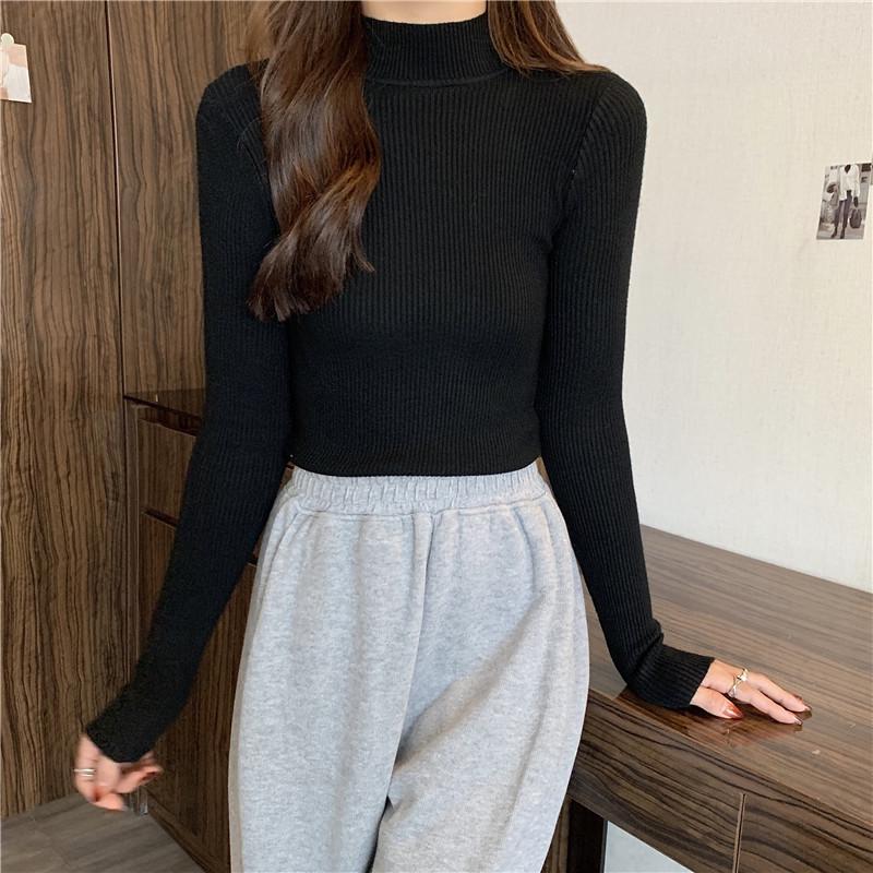 Women's Slim Fit High Neck Sweater: Korean Style, Long Sleeve Knit Top for Autumn/Winter 2024