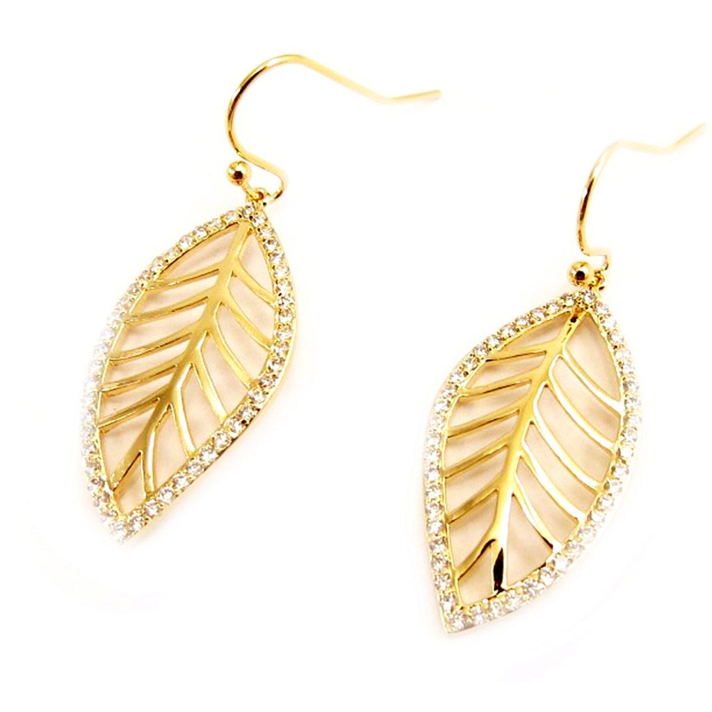 Les Trésors De Lily [L5307] - White Gold 'Gold Leaf' Gold Plated Earrings - 35x15 Mm