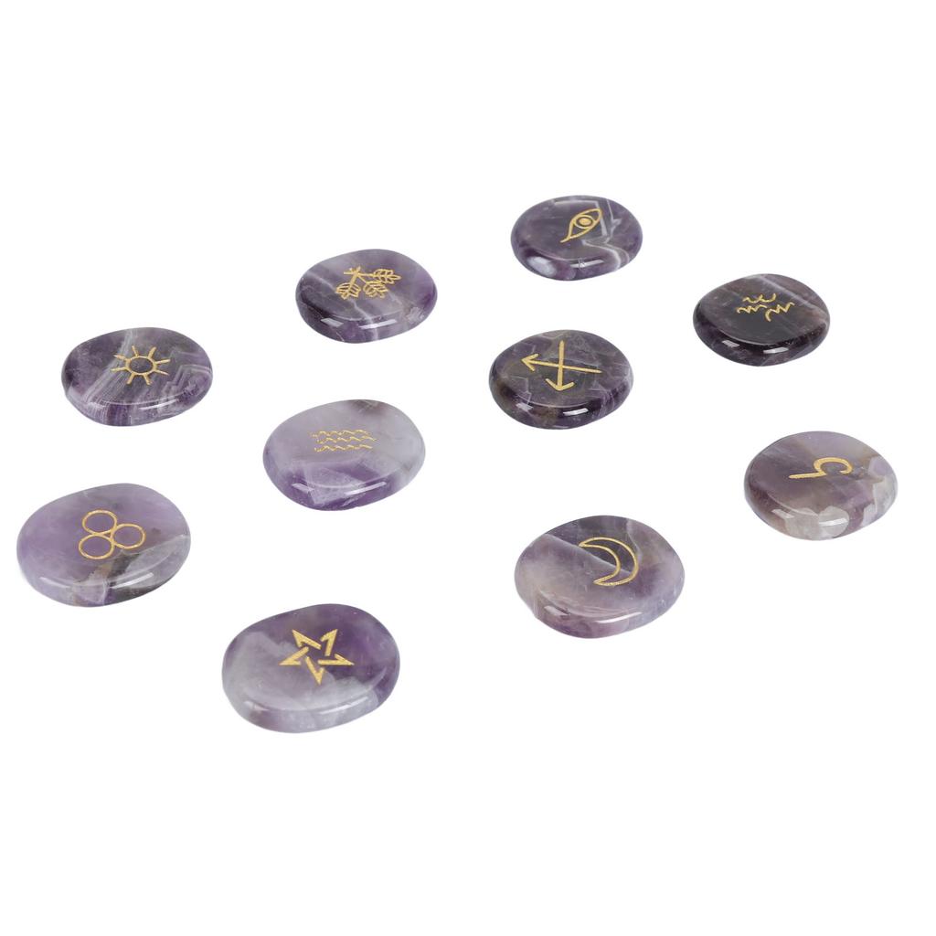 10pcs Rune Stones Set Multipurpose Polished Healing Witches Runes Set with Engraved Gypsy Symbol for Meditation