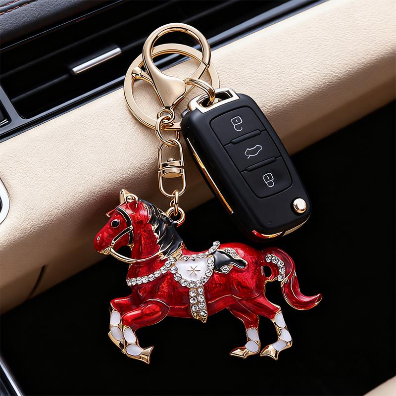 1PC Cute Souvenirs Brightly Convenient Zinc Alloy Backpacks Horse Keychain Practicality Rhinestone Gift Decorative Handbags