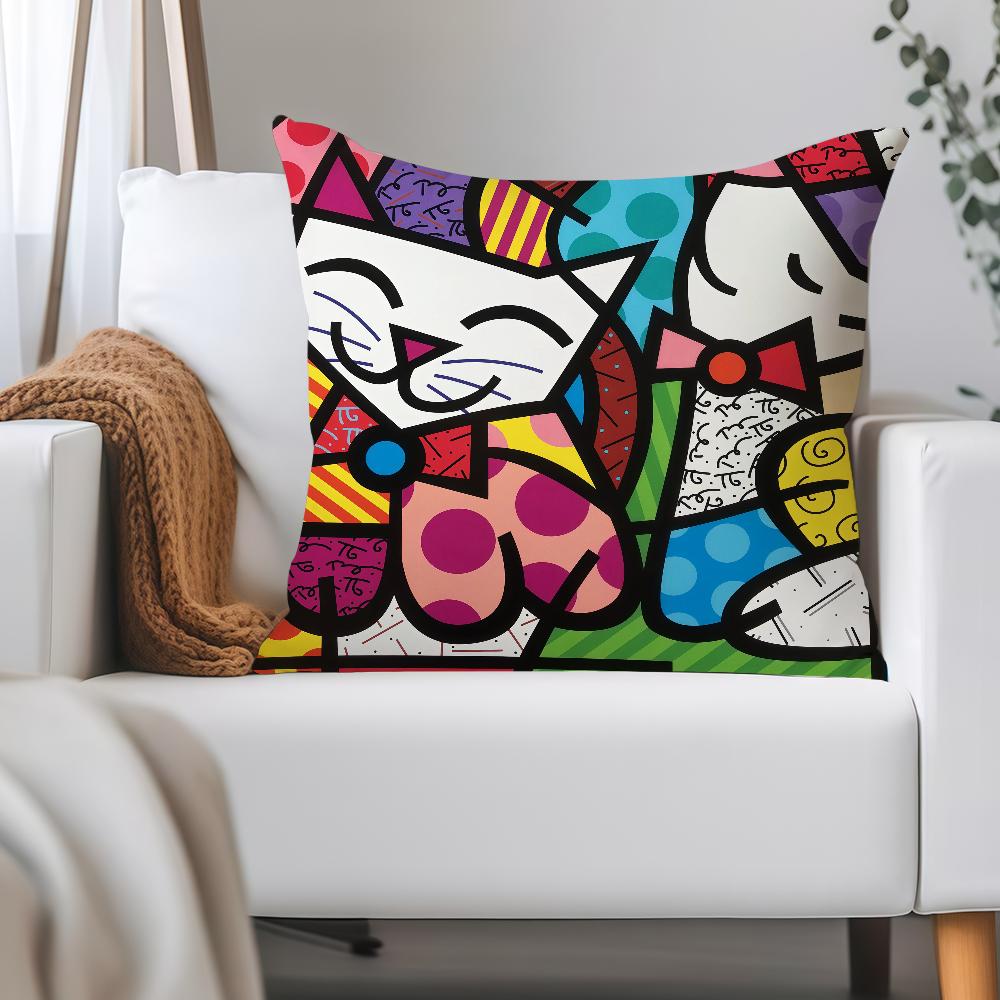 R-romero B-Britto Art Pillow Case Applicable Space For Guest Rooms Interiors Cars Office House Decoration 12x12Inch