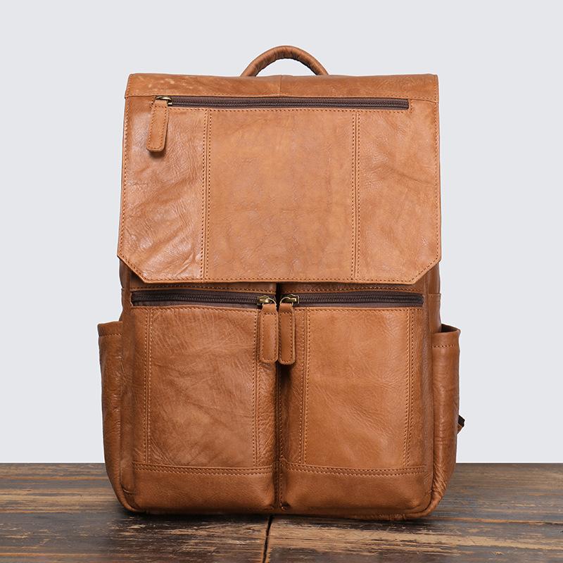 Retro Fashion Men S Leather Backpack Frosted Cowhide Large Capacity Computer Bag Women S Travel Backpack