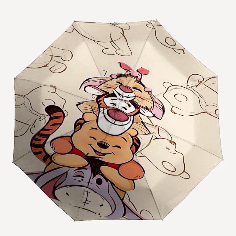 Ombrello da Viaggio a Tema Winnie the Pooh e Amici - 8 Stecche, Apertura e Chiusura Automatiche, Design Pieghevole Portatile, Ombrello Compatto ed Elegante Adatto