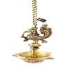 Two Moustaches Handmade Ethnic Peacock Design 5 Oil Wick Brass Hanging Diya, Brass Diya for Decoration