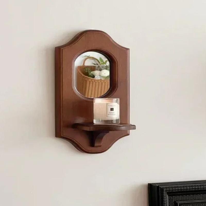 1ks Vintage nástěnné zrcadlo s poličkou Masivní dřevo Držák na svíčku pro aromaterapii Závěsná dekorace do kavárny Dekorativní nástěnný držák