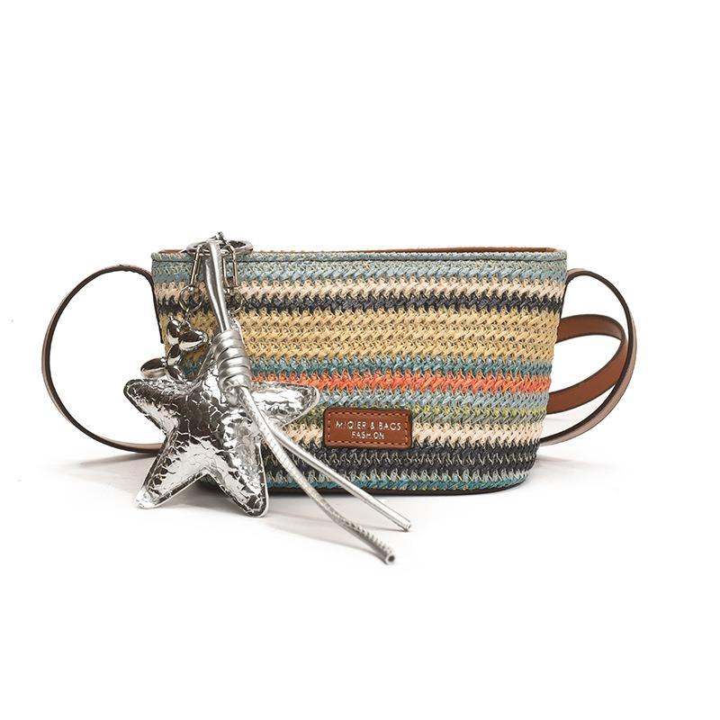 Fashion Color Red Woven Bucket Bag Women's Summer New Simple Casual Straw Bag Niche Messenger Bag