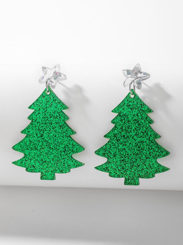 Silver Needle Christmas Snowflake & Santa Geometric Earrings - Fashionable Creative Design Jewelry
