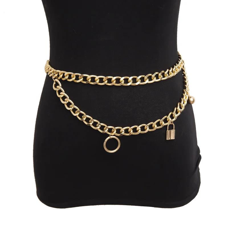 Ladies Personality Temperament Chain Round Bead Waist Belt Geometric U-shaped Tassel Lock-shaped Multi-element Belt Waist Chain