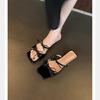 Grape Mother Has the Same Temperament Square Head Double Bow with Versatile Sandals Women's Summer French Casual Low-heeled Slippers