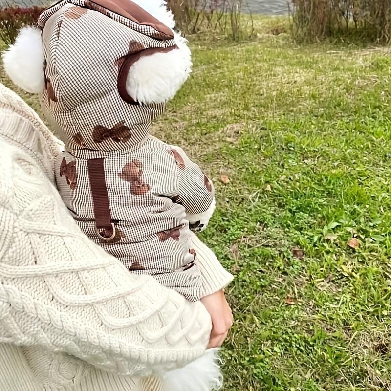 Giacca Cappotto Invernale per Cani con Stampa Orso e Cappuccio Moda Abbigliamento per Cani Cucciolo Piumino Addensato Cappotto per Gatti Barboncino Abbigliamento per Animali