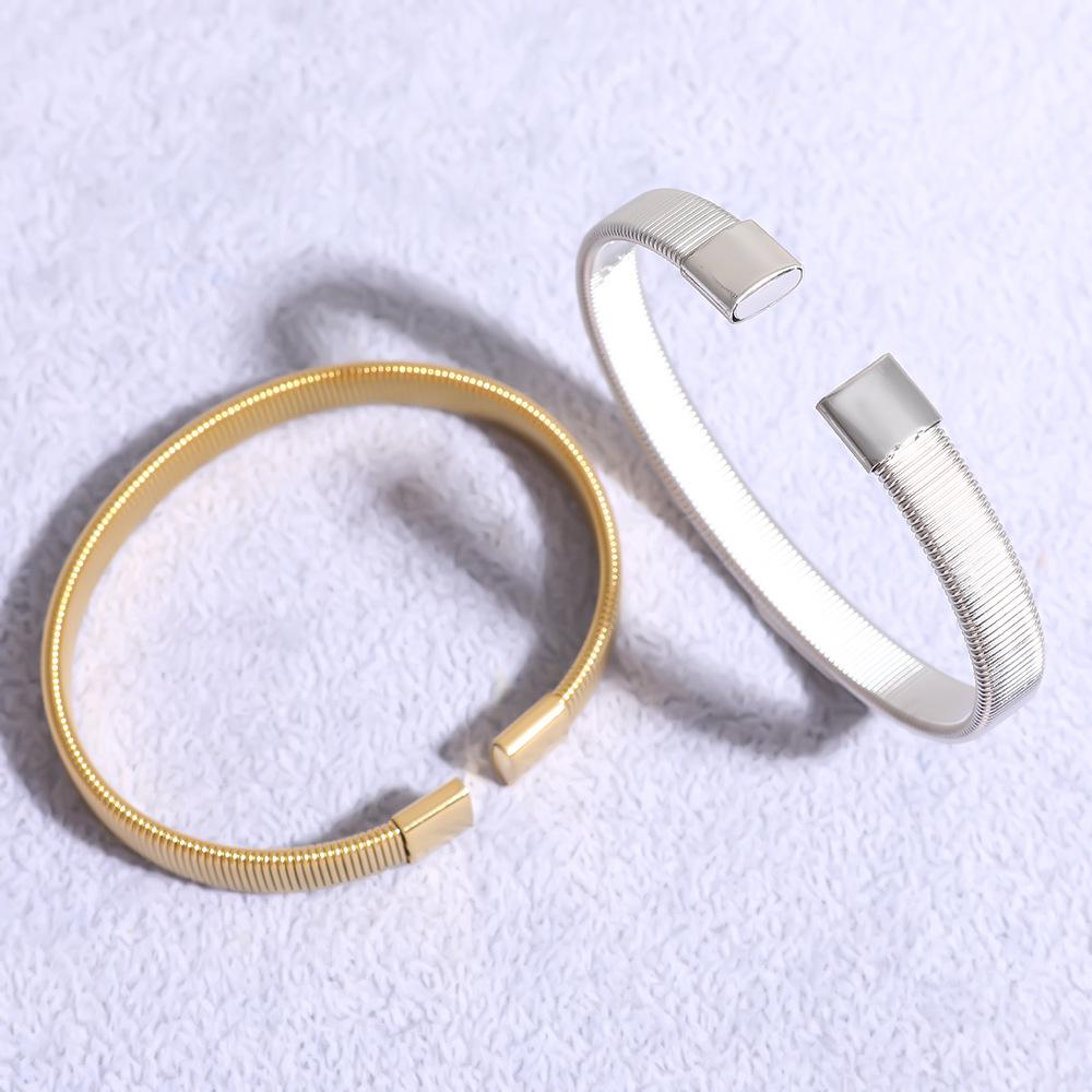 Luxurious Titanium Steel Open Bangle with Gold Finish - European & American Style