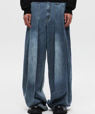 DNSR Multi-Pleated Denim Pants Blue