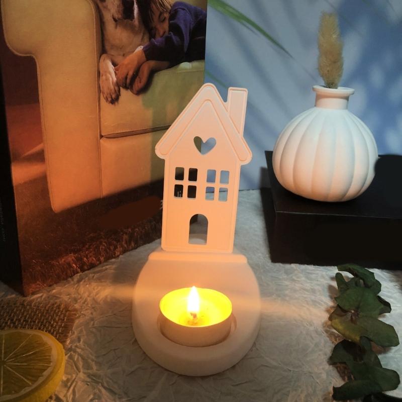 Heart House Candle Holder Molds for Resin Epoxy Casting Mold DIY House Shaped Candlestick Mould with Base Home Decors