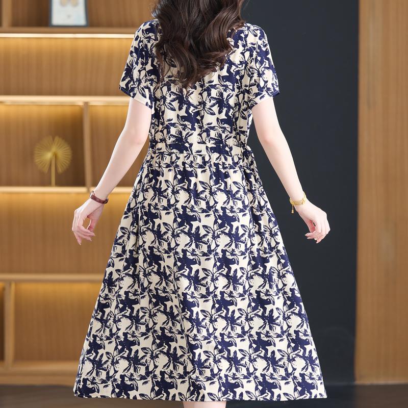 Summer Women's Elegant Dresses Plus Size Short Sleeve Casual Long Dress Vintage Clothes