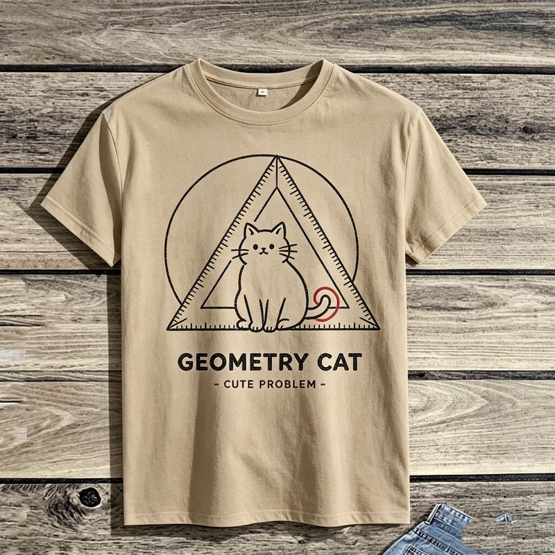 2026 Unisex Geometry Cat Cute Problem Short Sleeve Tee Funny Math Teacher Student Minimalist Graphic Casual Top
