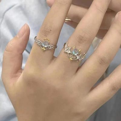 2024 New Couple Rings Angel Girlfriend Moonstone Silver Color Ring for Women Men Opening Adjustable Lovers Ring Jewelry Gift