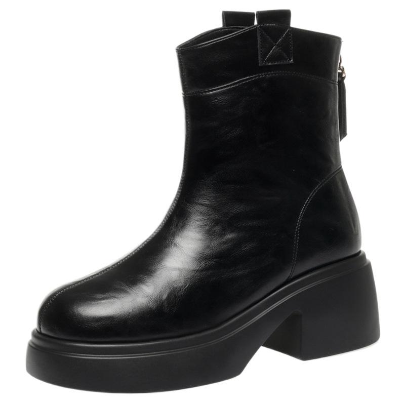 6cm British Style Women's Winter High Boots 2025 Thick Bottom Elegant Woman Heeled Shoes Short Motorcycle Ankle Botas Office Mom