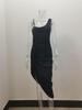 2023 Women's Solid Color One-Shoulder Ruffled Evening Gown with Sexy Slit