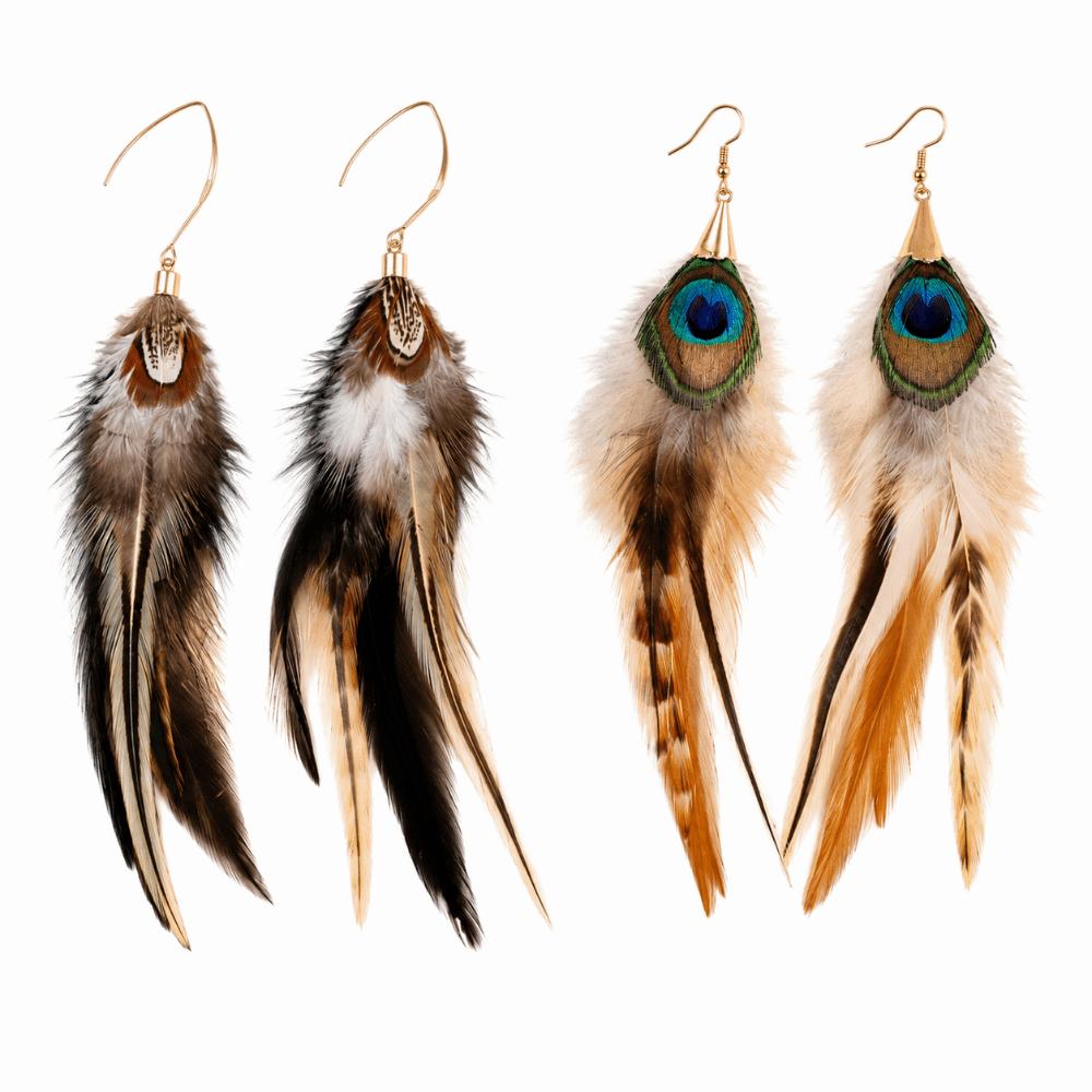 Boho Long Tassel Feather Earrings Hanging Peacock Tassel Earrings Bride