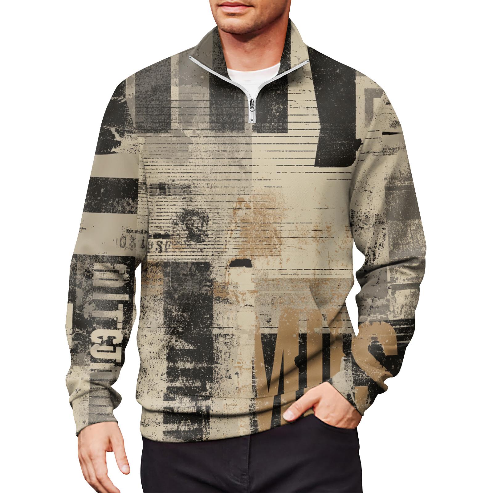 

Мужской свободный повседневный свитшот на молнии 1/4, модный топ с длинным рукавом и принтом, с карманами XXXL