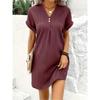 New Style V-neck Temperament Women's Short-sleeved Long Skirt Pullover Casual Button Dress Comfortable and Versatile Trend A-line Skirt Spot A167#