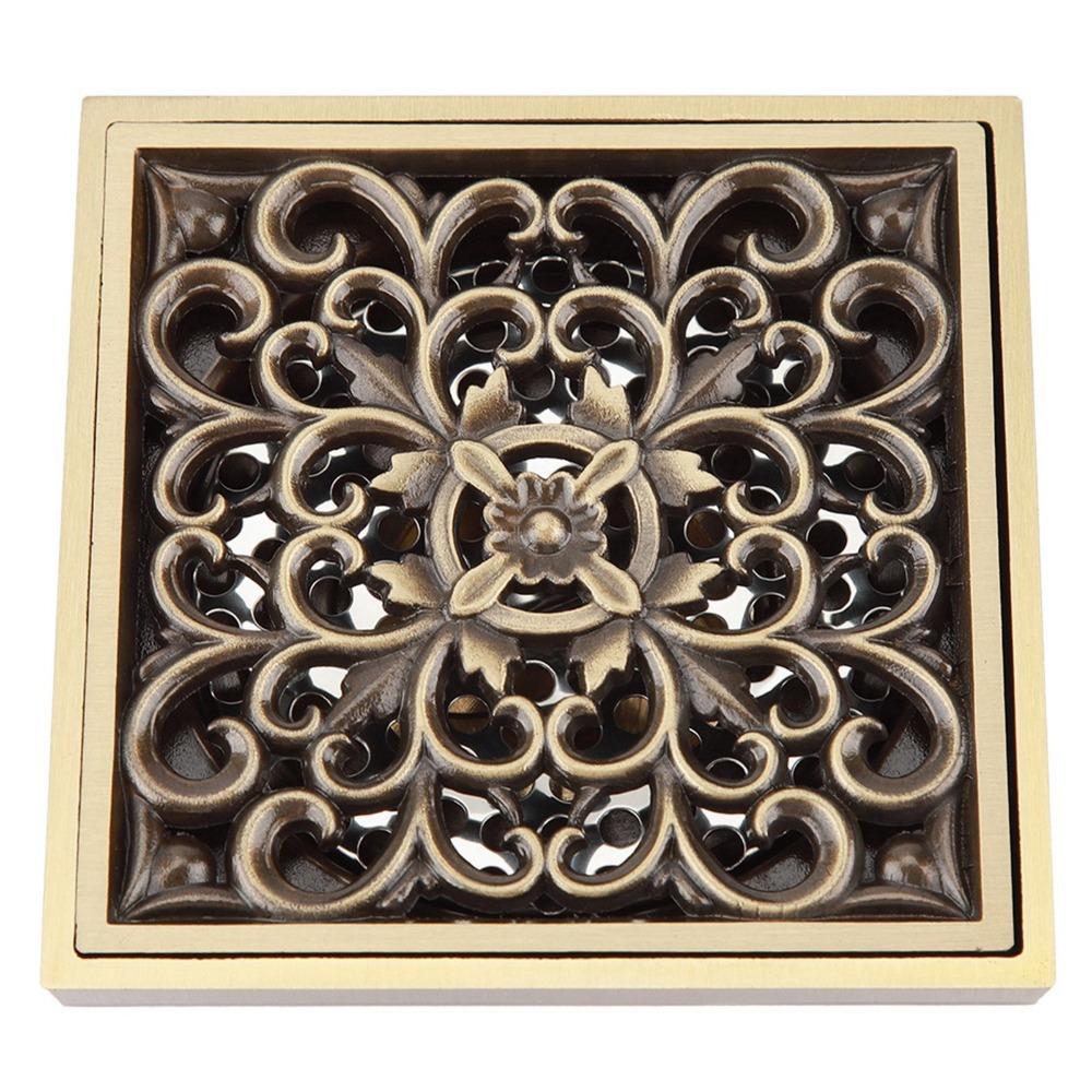 Square Bathroom Waste Drain Brass Ground Drainer Antique Strainer Cover Grate Shower