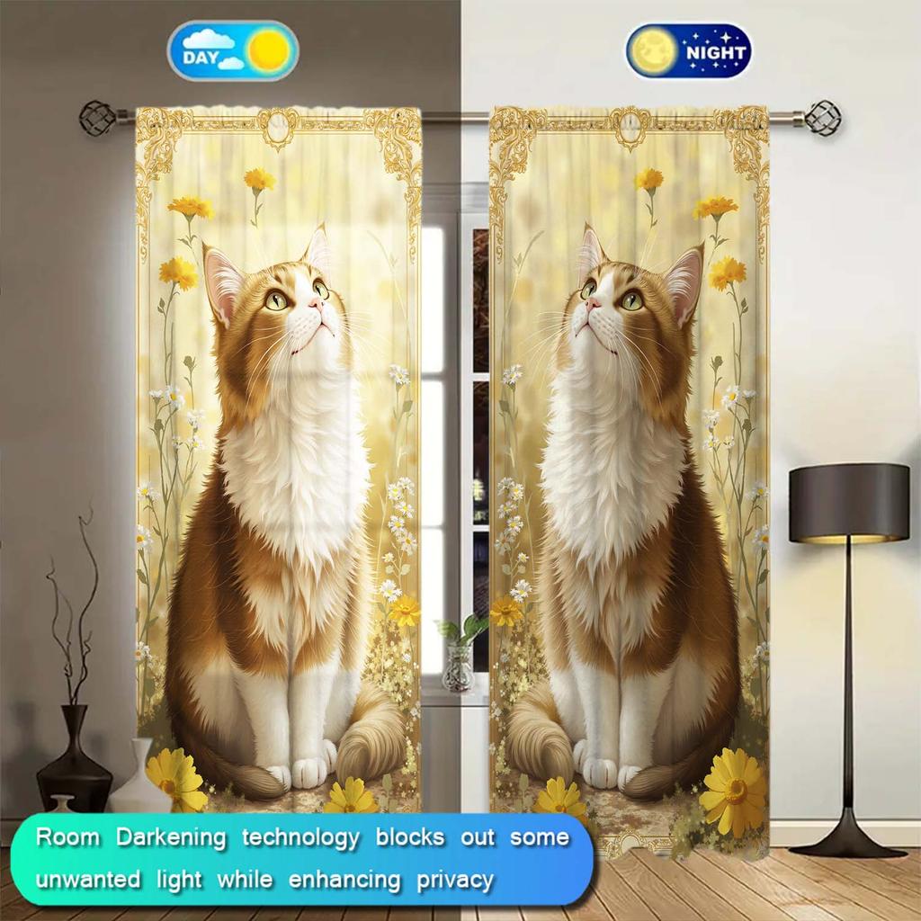 Panels Cute Norwegian Forest Cat Printed Curtains Heat Insulating Suitable Decorating Various Rooms Curtain Made Of Polyester Washable