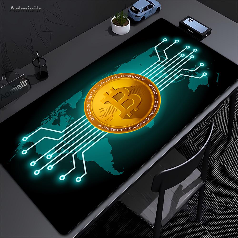 Large Gaming HD Mousepad Bitcoin Mouse Pad Anti-slip Rubber Mouse Mat Computer Gamer Desk Mat Stitched Edge Black Gamer Mousepad