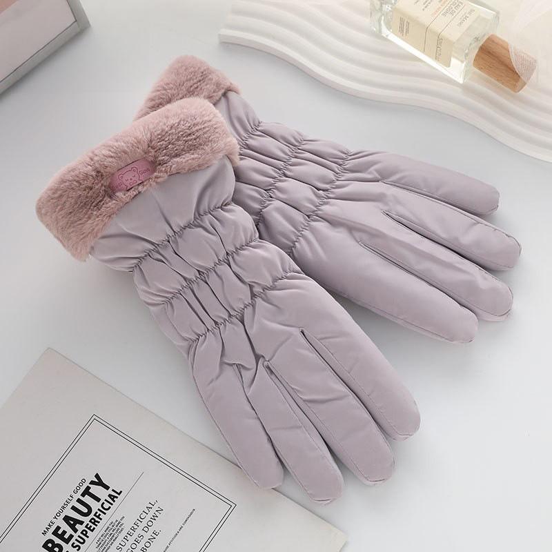 Winter Warm Gloves Women's Cycling Touch Screen Fleece Thickened Windproof Cute Korean Ski Gloves