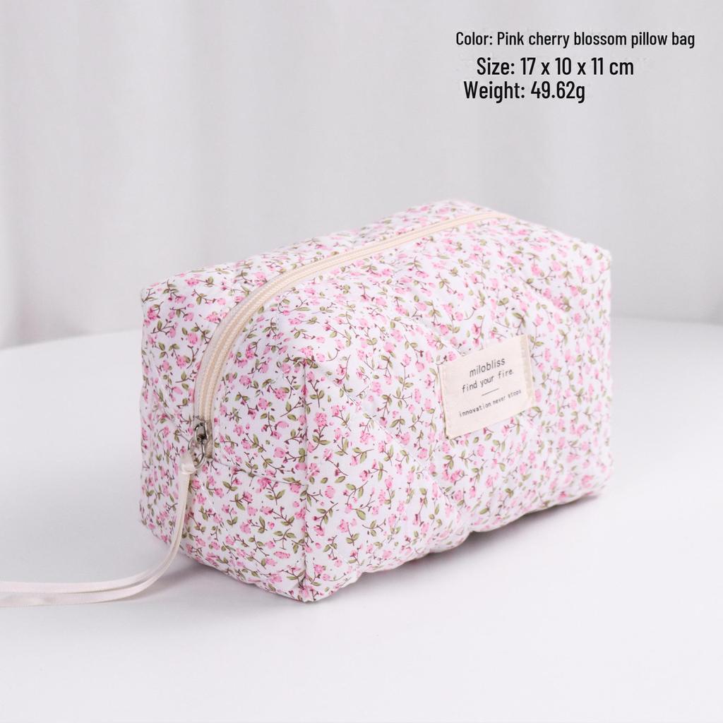High-Capacity Quilted Floral Cosmetic Handbag