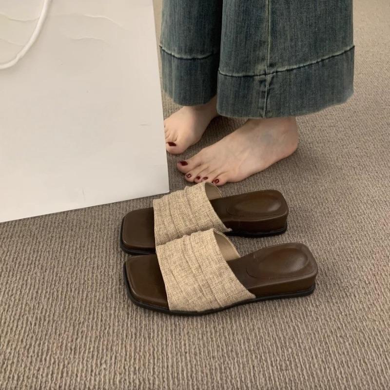 Folded Linen One-word Open-toed Thick-soled Slippers for Women To Wear In Summer, New Models Are Not Tired, Casual Beach Cool Slippers