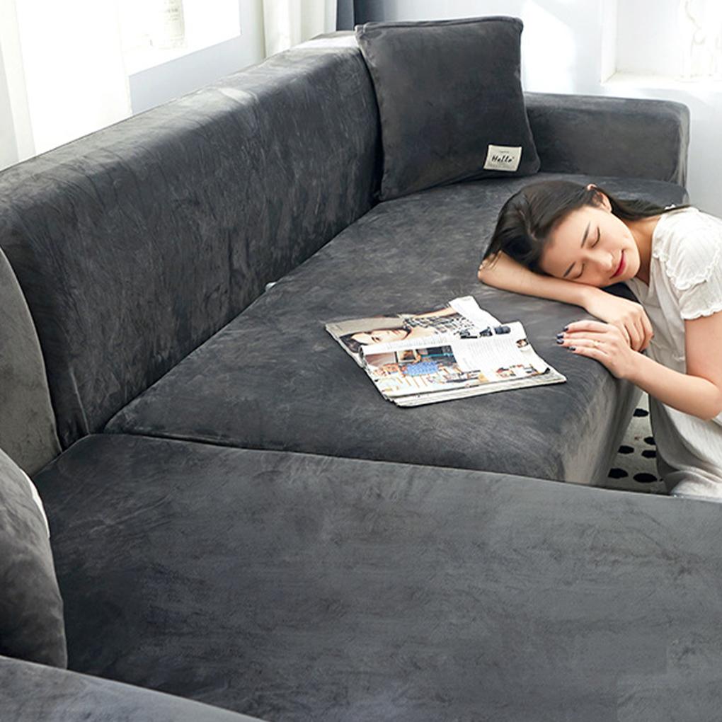 Premium Velvet Shaped Sofa Cover For Thick Sofa Universal Fit Elastic Fabric Stretch Couch Slipcover