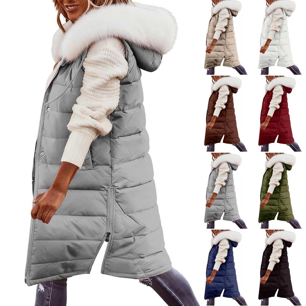 מעיל פוך ארוך לנשים עם קפוצ'ון