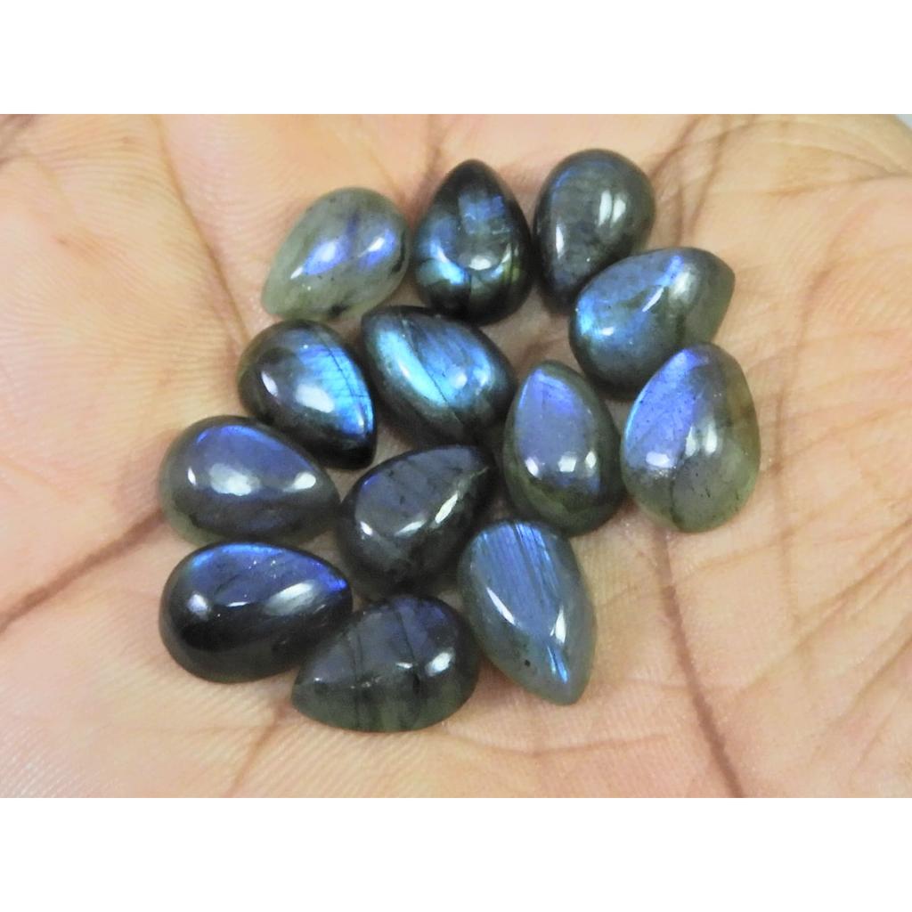 08X11MM Natural Labradorite Blue Fire Pear Cabochon Loose Gemstone 13Pcs Lot C-1105