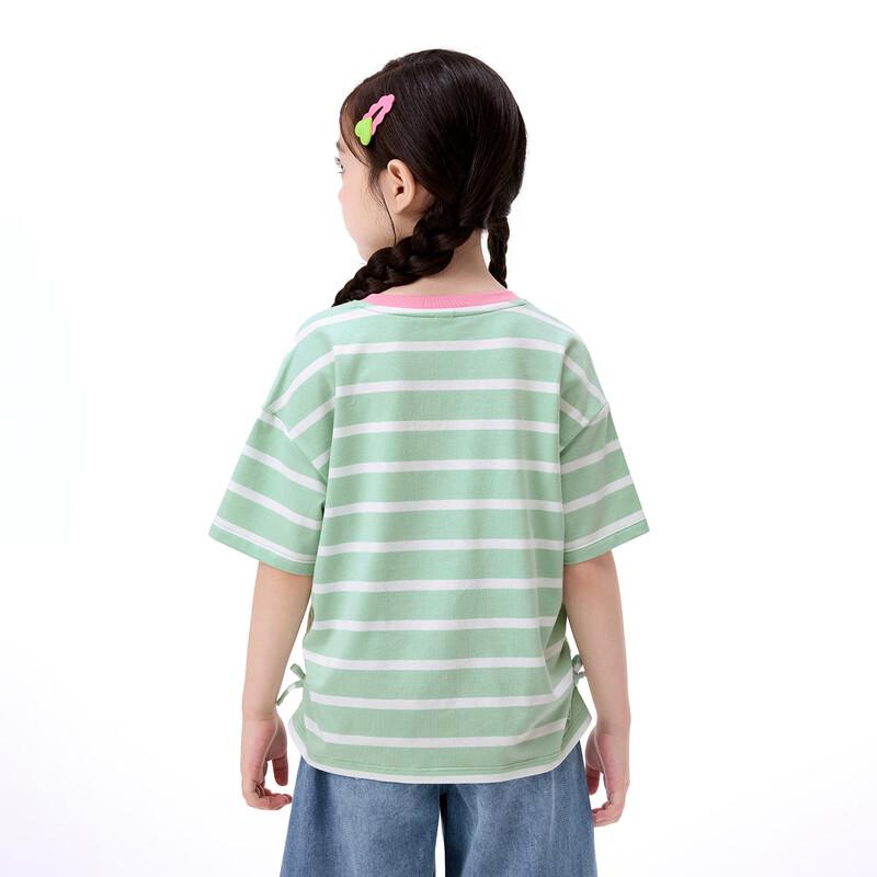 Girls' Striped Colorblock Bow Short Sleeve T-shirt