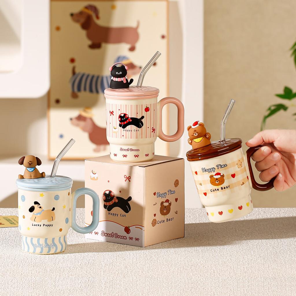 New Summer High Value Cold Drink Cup Ceramic Cup Straw Water Cup Large Capacity Mug Children's Water Cup