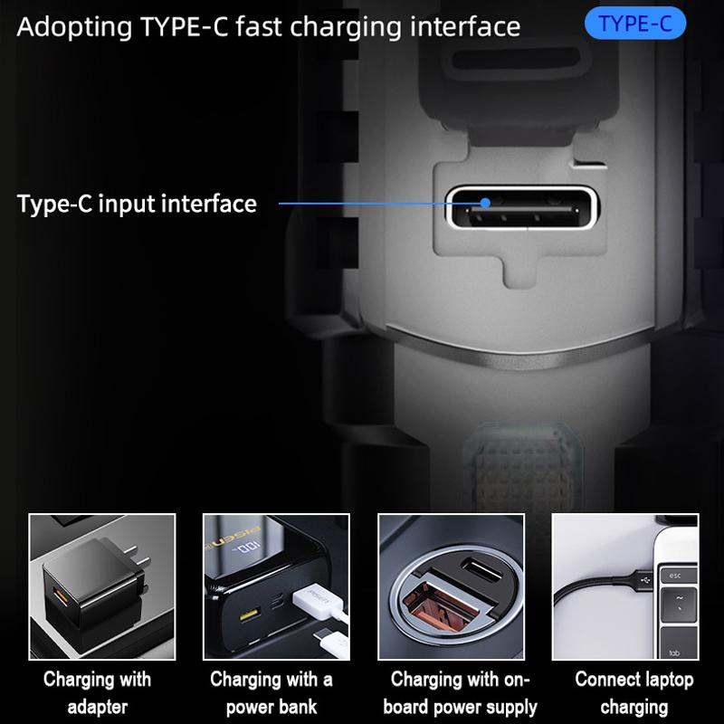 Lanternă LED Reîncărcabilă de Mare Putere cu Lumină Laterală, Lumină Tip Torță Pentru Camping în Aer Liber, Lumină de Drumeție, Lumină Intermitentă Puternică