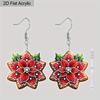 2D Flat Christmas Cartoon Red Flowers Pattern Earrings Jewelry Gift for Women Female