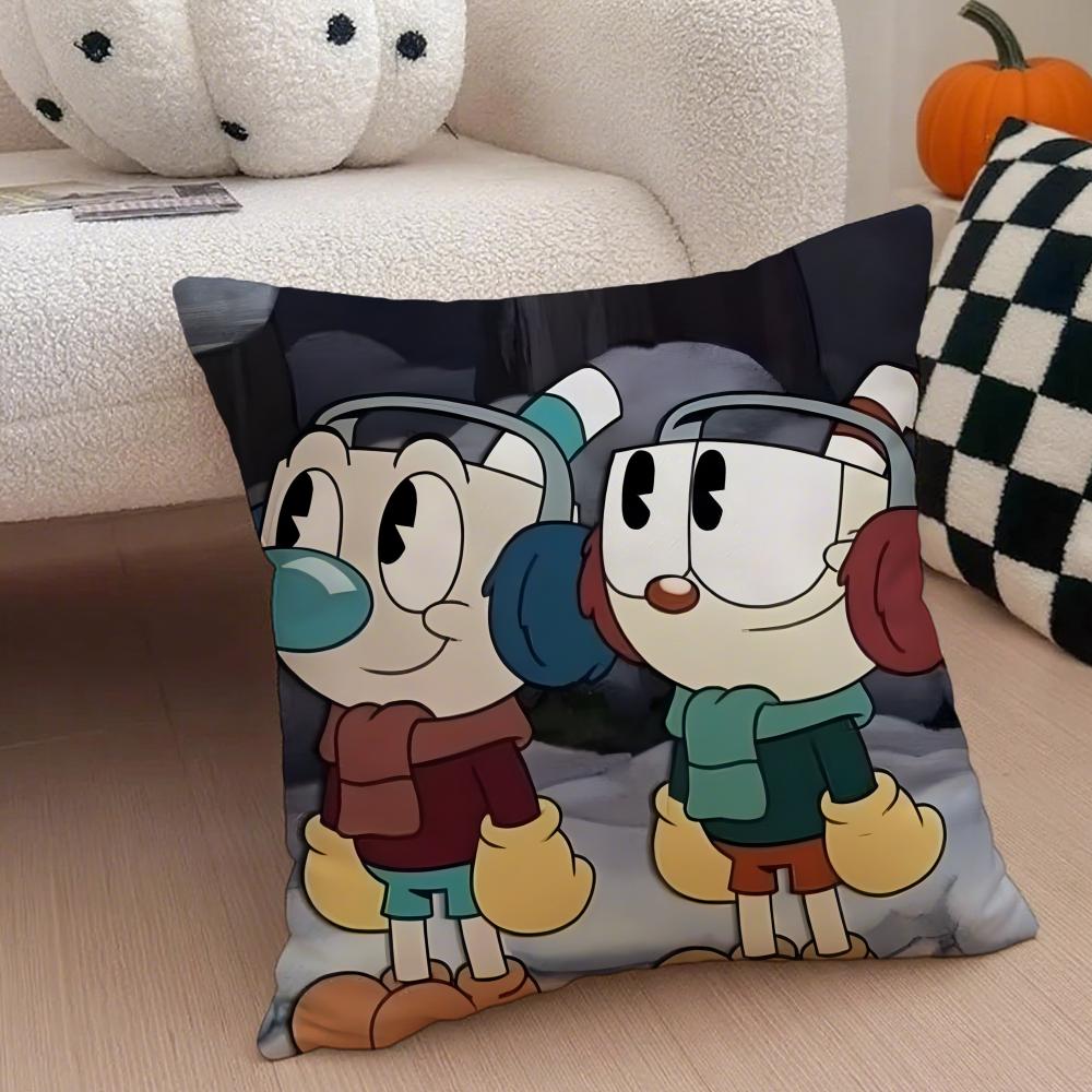 Retro Cartoon American Game CCuphead Cushion Cover Throw Pillow Cover Hidden Button Durable Polyester Chair Cushion