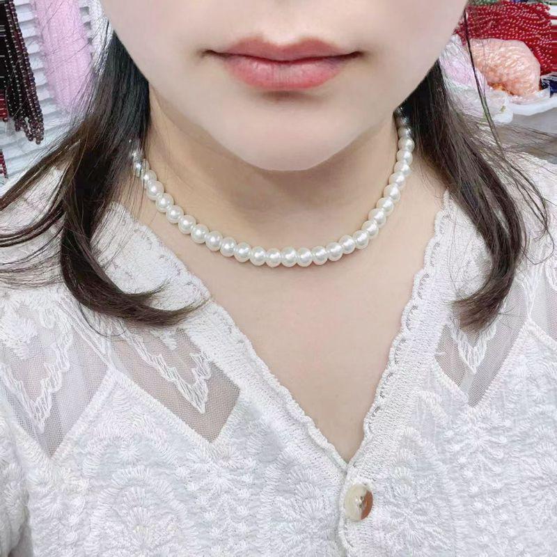 8mm Glass Pearl-Style Short Necklace Women Minimalist Choker Chain Jewelry Gift