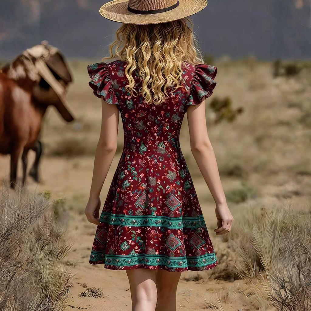Women's Dress Casual Flowy Dresses  V-neck Vocation Boho Beach Sundress